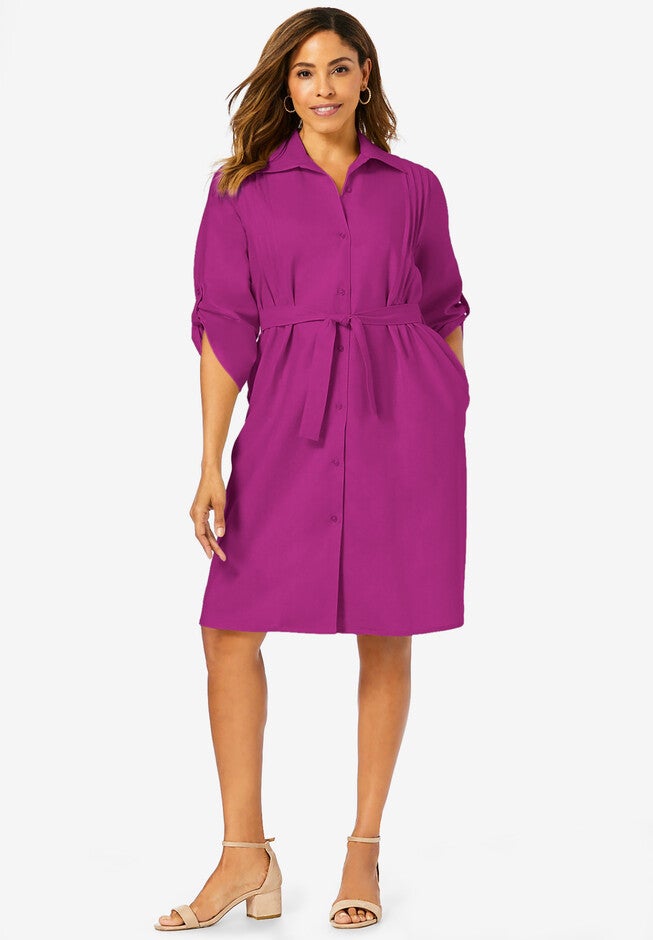 Linen Shirt Dress, BERRY PINK, hi-res image number 0