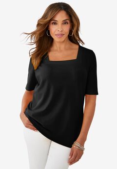 Stretch Cotton Square Neck Tee
