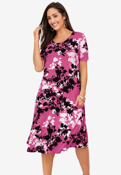 A-Line Jersey Dress, ROYAL ROSE GRAPHIC FLORAL, hi-res image number null