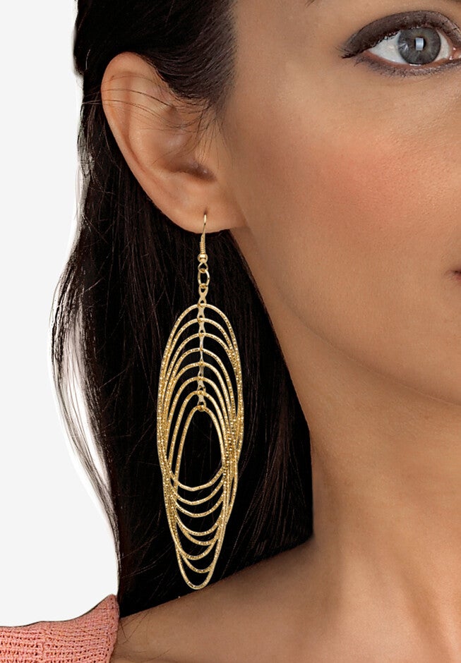 Goldtone Diamond Cut 2 Piece Set Drop Earrings (72x24mm), , alternate image number null