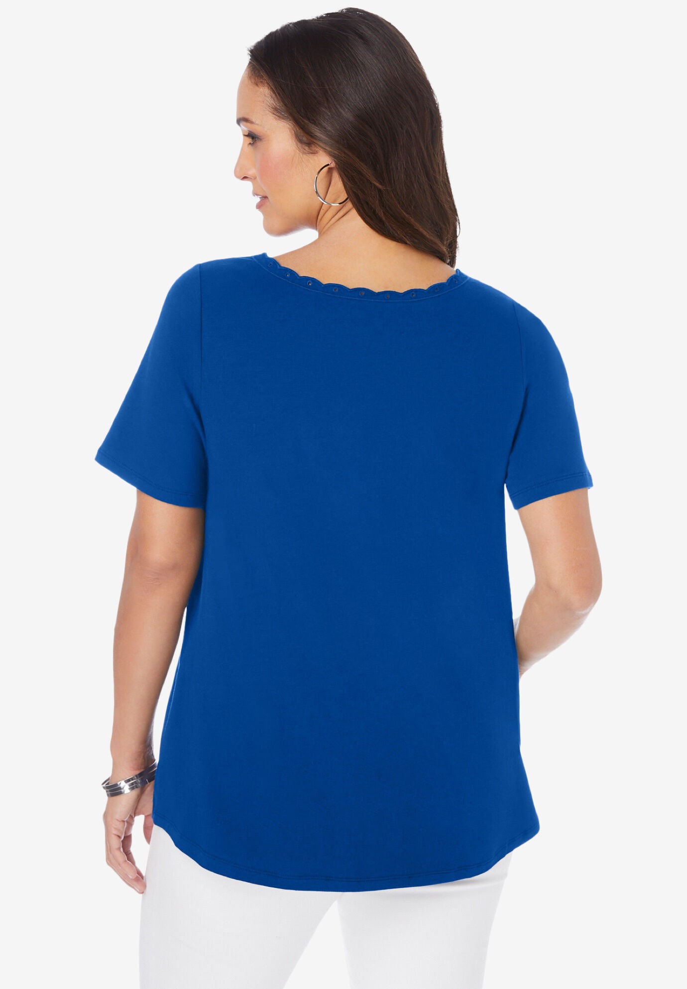 Stretch Cotton Eyelet Cutout Tee, DARK SAPPHIRE, on-hover image number 1