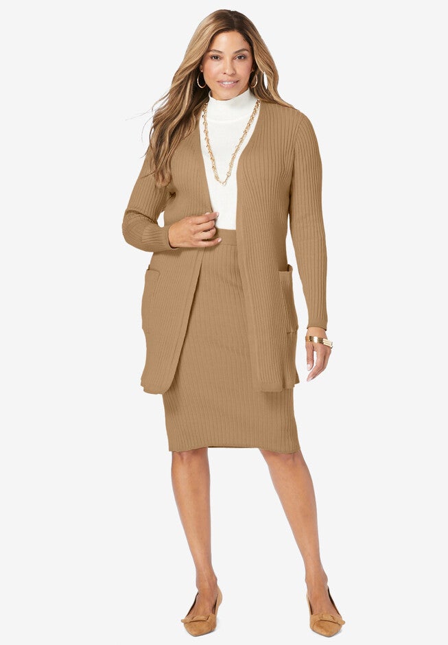 2 Piece Sweater Skirt Set, SOFT CAMEL, hi-res image number null
