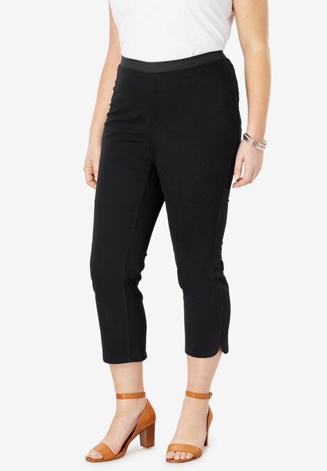 Curved Hem Crop Jeggings, BLACK, hi-res image number null