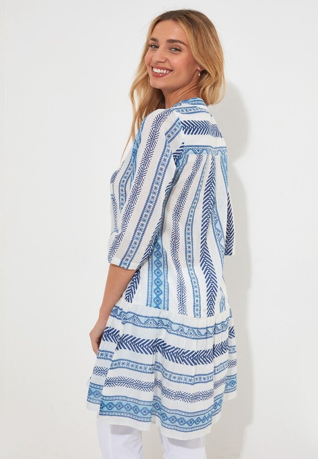 Ruffle Hem Cotton Tunic, BLUE STRIPE, alternate image number null
