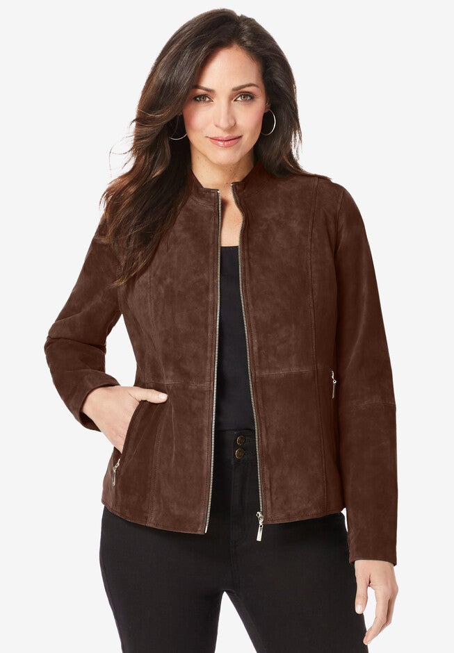 Suede Zip-Front Jacket, RICH BROWN, hi-res image number null