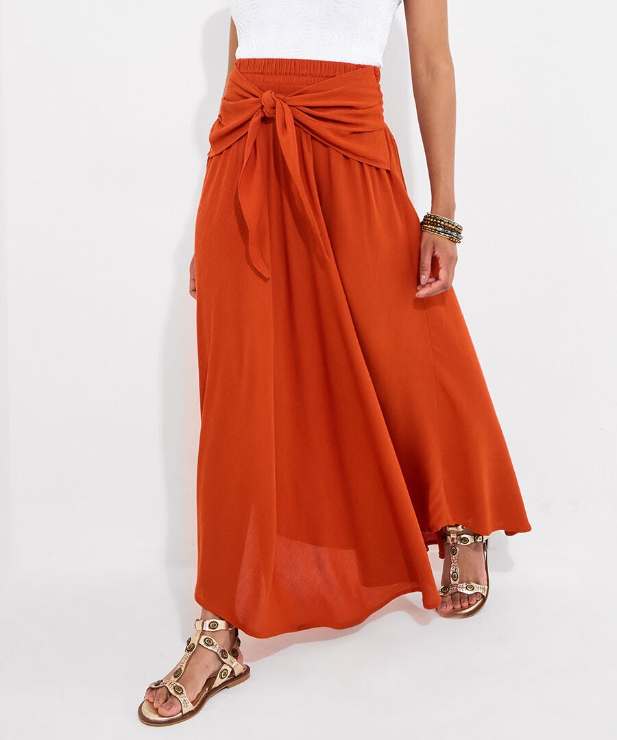 Tie Waist Skirt, RUST, alternate image number 3