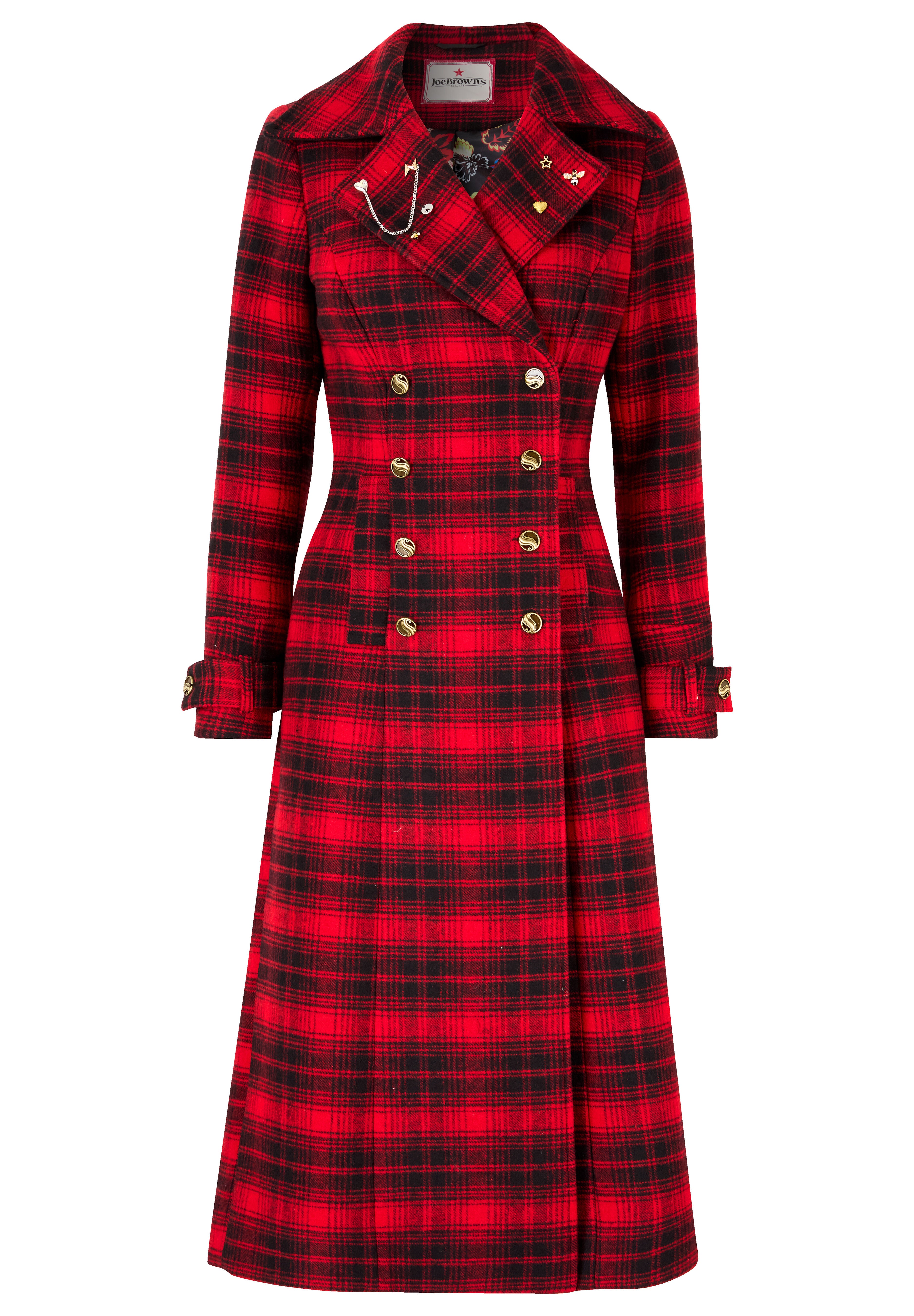 Wool-Blend Double Breasted Coat, RED MEGA PLAID, alternate image number 5