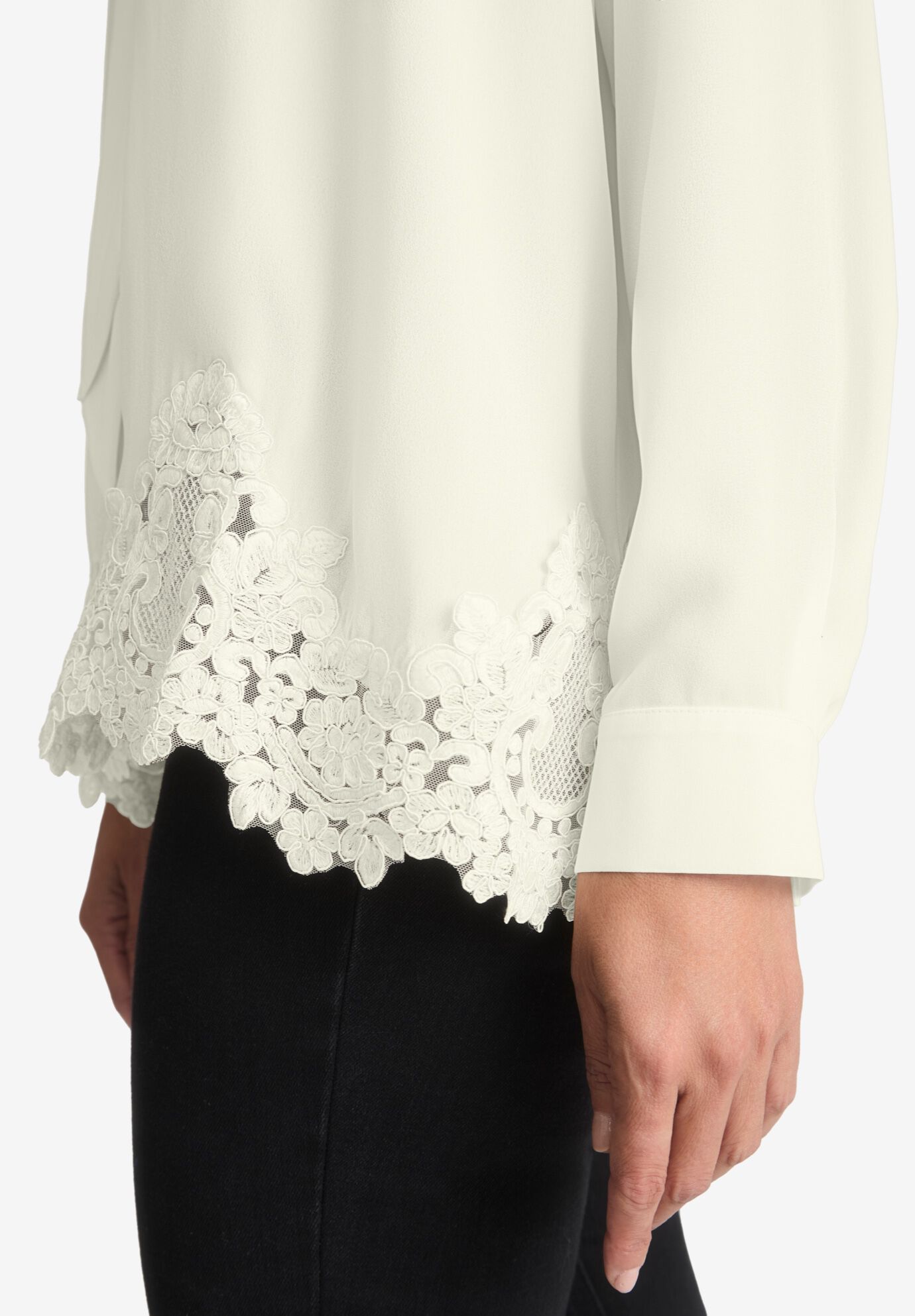 Lace Trim Bow Blouse, IVORY, alternate image number 4