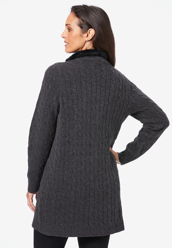 Fur Trim Toggle Cardigan, , on-hover image number null