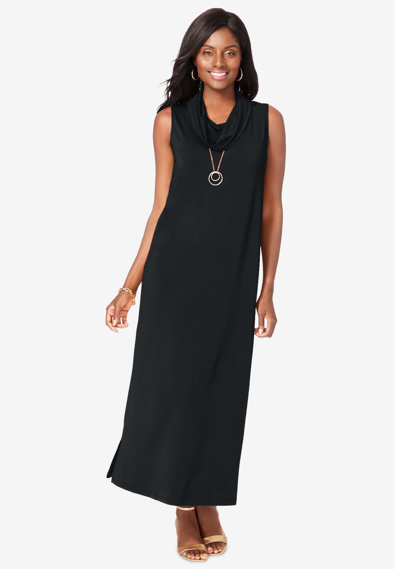 2-Piece Cowlneck Jacket Dress, BLACK, alternate image number 3