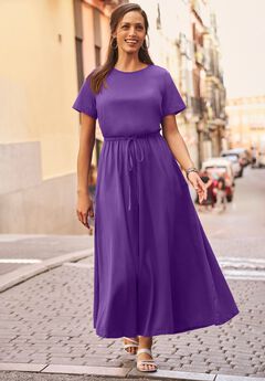 Stretch Cotton Drawstring Maxi Dress