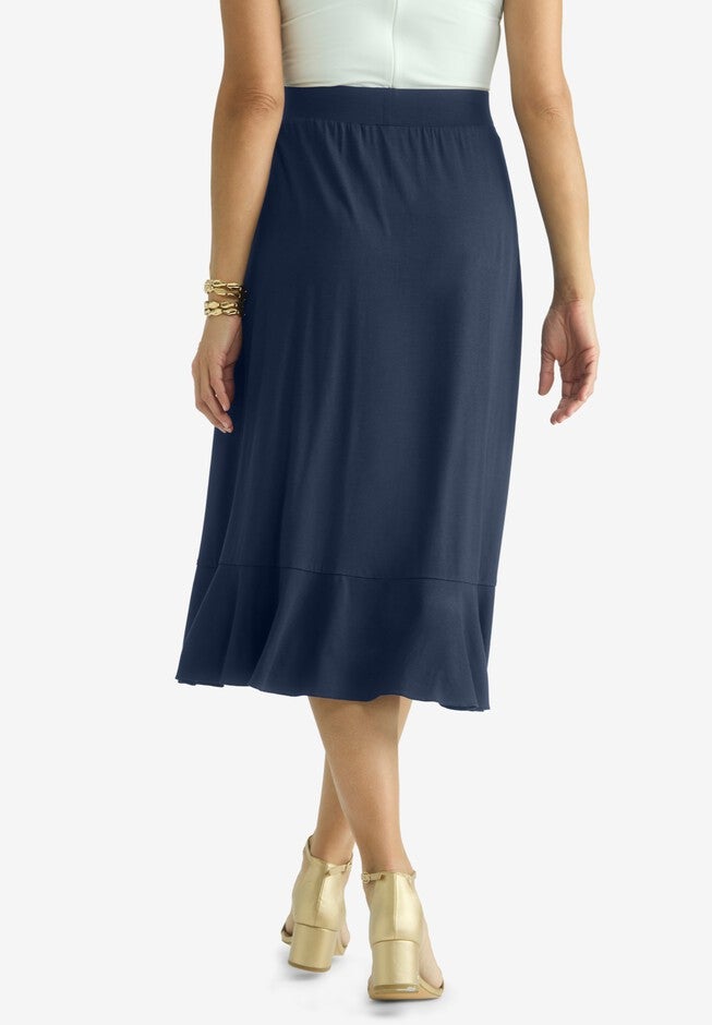 Midi Ruffle Skirt, NAVY, on-hover image number null