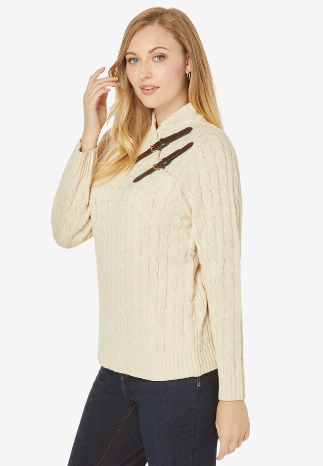 Buckle-Trim Turtleneck, , alternate image number 2