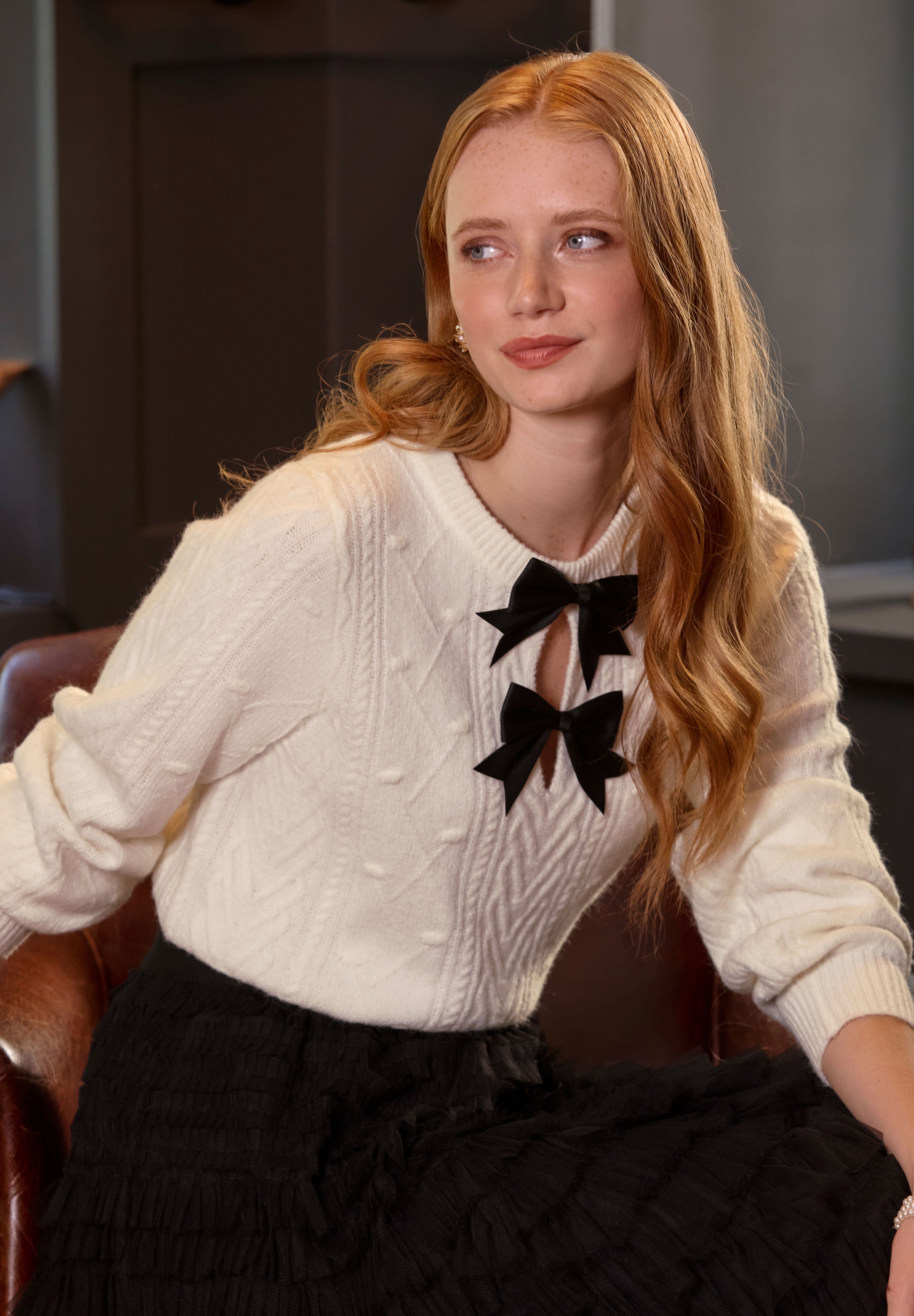 Holiday Cable Sweater, IVORY, alternate image number 5