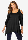 Cold Shoulder Hanky Hem Tunic, BLACK, hi-res image number null