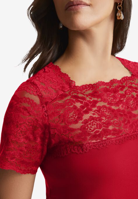 Lace Neckline Top, , alternate image number null