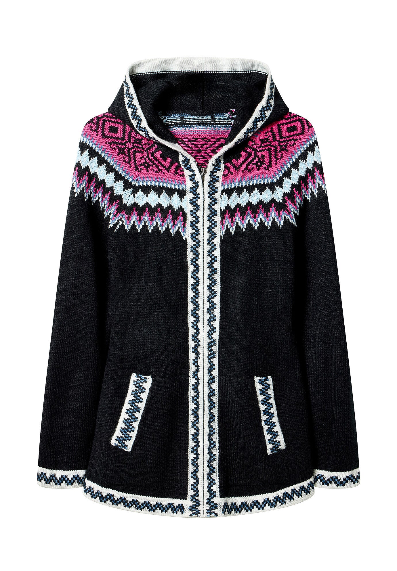 Fairisle Zip Hooded Sweater Jacket, BLACK FAIRISLE, alternate image number 4