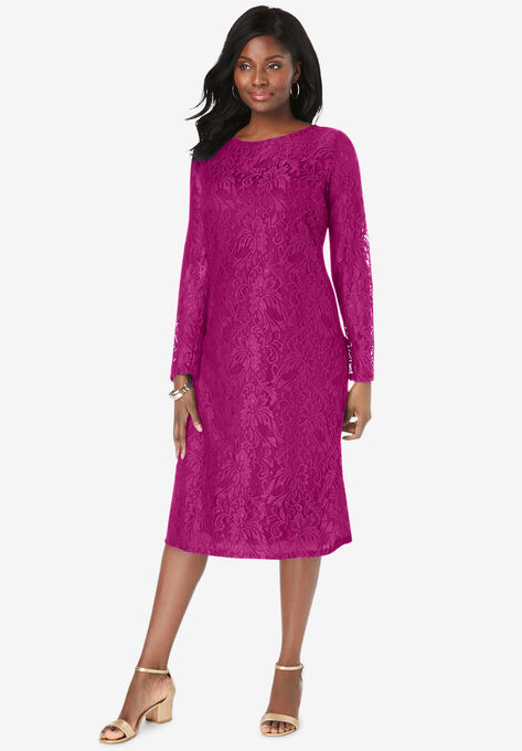 Lace Shift Dress, RASPBERRY, hi-res image number null
