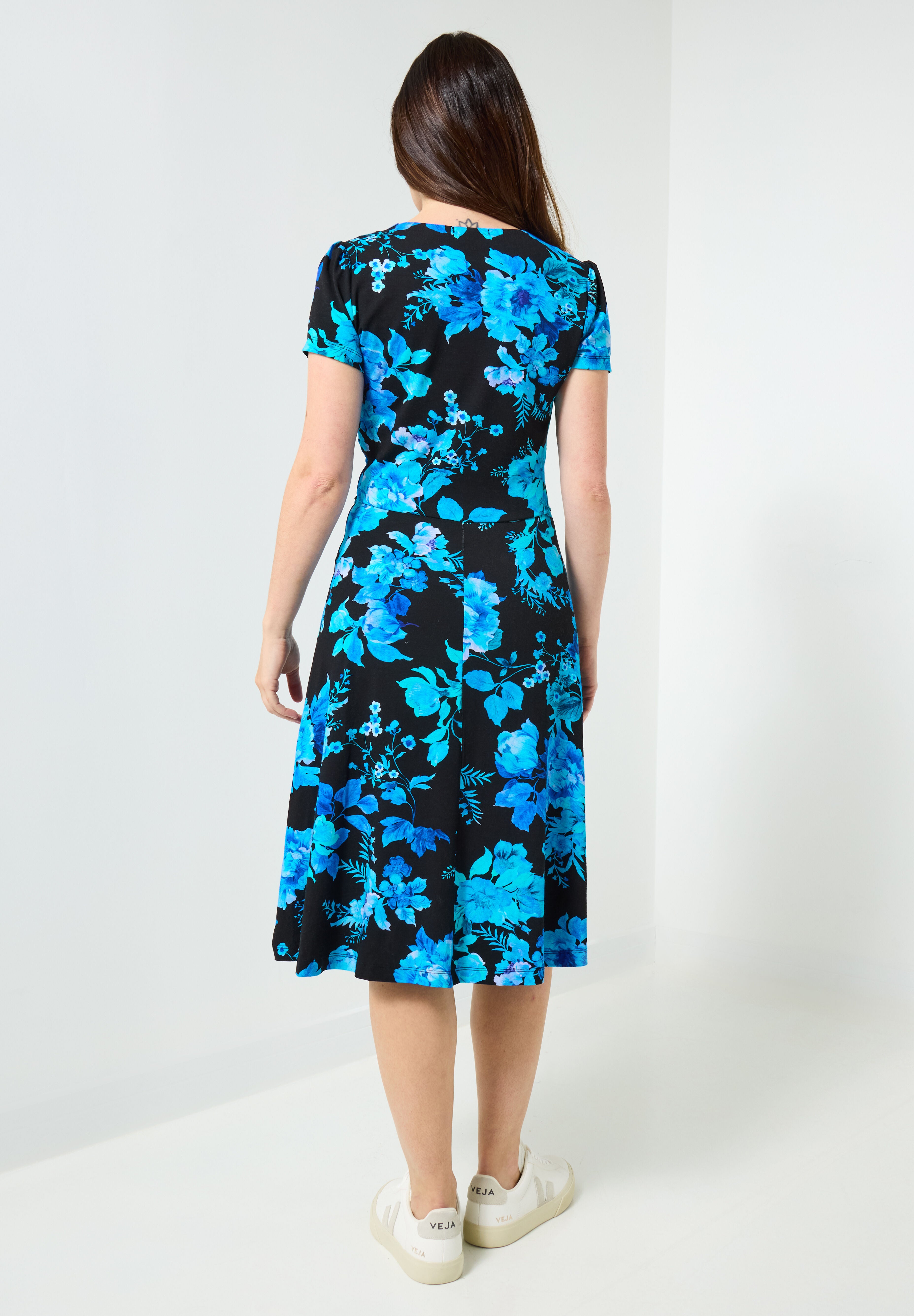 Stretch Knit Faux Wrap Dress, COBALT FLORAL, alternate image number 2