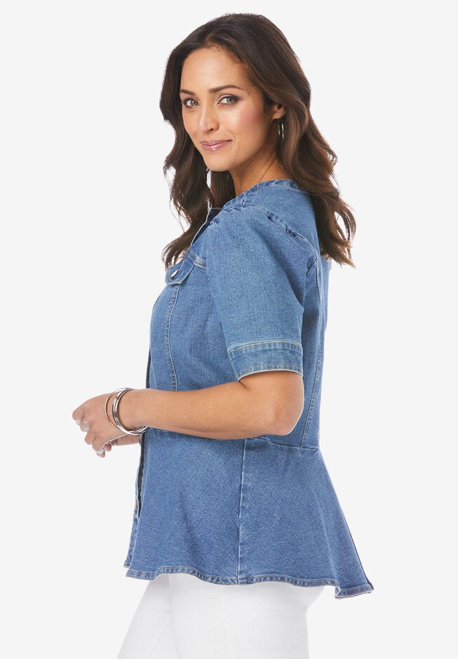 Short Sleeve Denim Jacket, , alternate image number 2