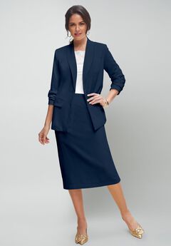 2-Piece Stretch Crepe Single-Breasted Skirt Suit