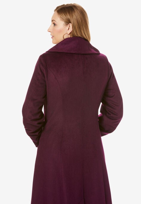 Long Wool-Blend Coat with Faux Fur Collar, , alternate image number null