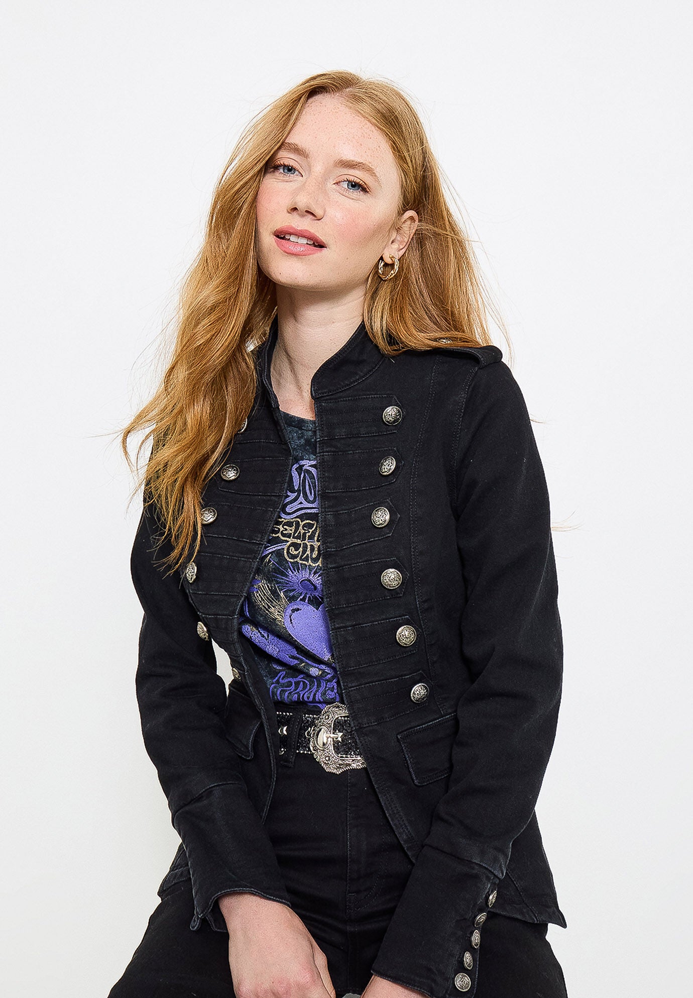 Denim Military Jacket, BLACK, hi-res image number 0