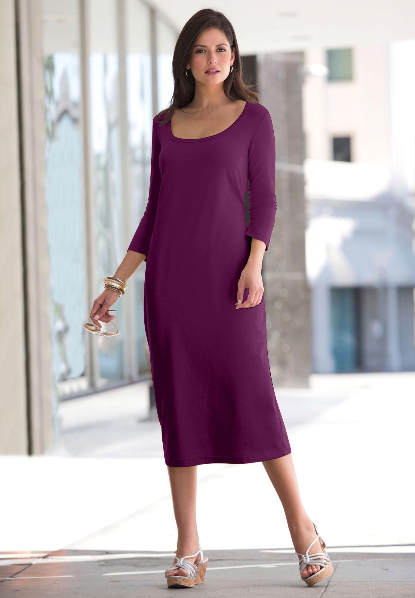 Stretch Cotton T-Shirt Dress, DARK BERRY, hi-res image number 0