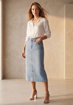 Classic Cotton Denim Midi Skirt