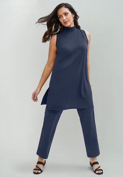 2-Piece Stretch Knit Mockneck Mega Tunic Set