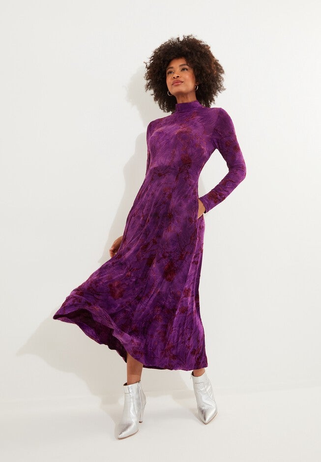 Mockneck Burnout Midi Dress, PURPLE VINE, alternate image number null