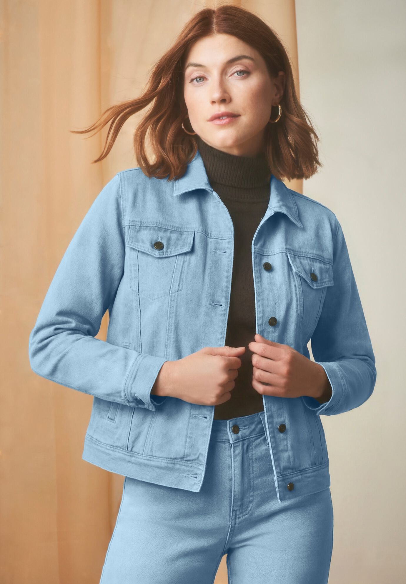 Classic Cotton Denim Jacket, LIGHT WASH, hi-res image number 0