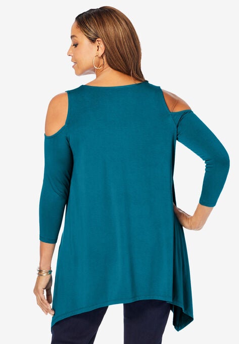 Cold Shoulder Hanky Hem Tunic, , on-hover image number null