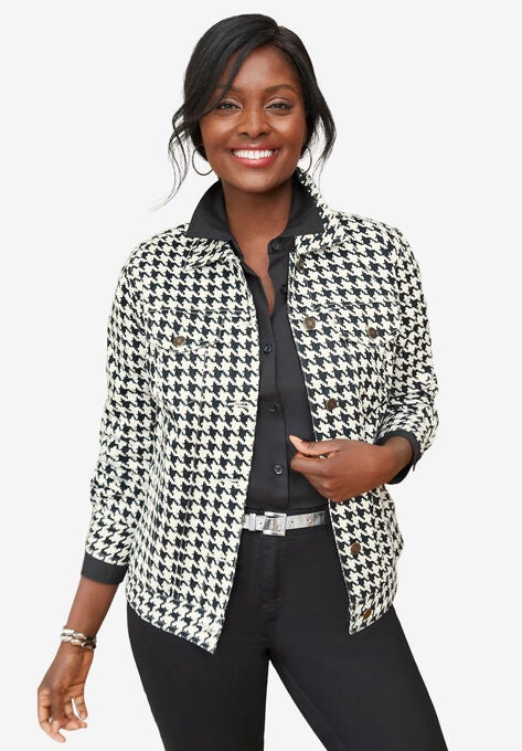 Classic Cotton Denim Jacket, IVORY HOUNDSTOOTH, hi-res image number null