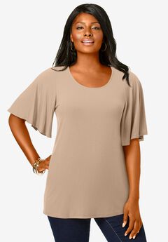 Stretch Knit Flutter Sleeve Tunic