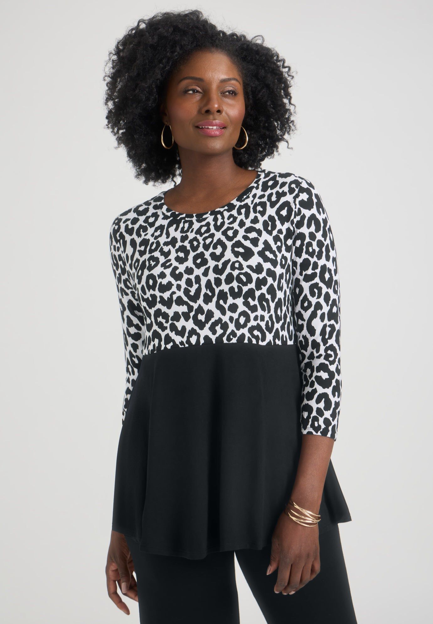 Printed Yoke Trapeze Tee, BLACK CLASSIC CHEETAH, hi-res image number 0