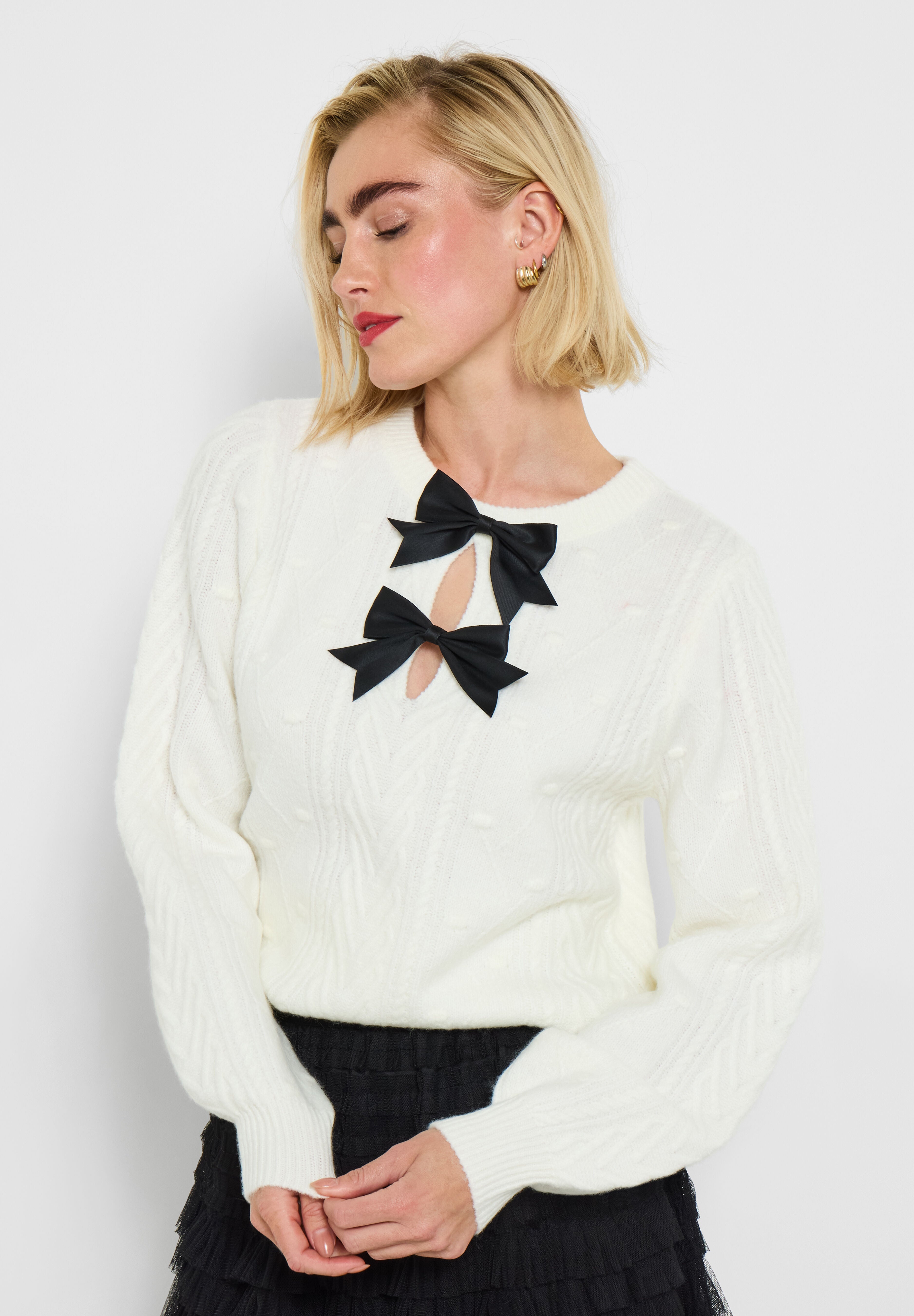 Holiday Cable Sweater, IVORY, hi-res image number 0