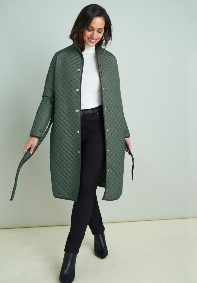 Quilted Collarless Long Jacket, , alternate image number null