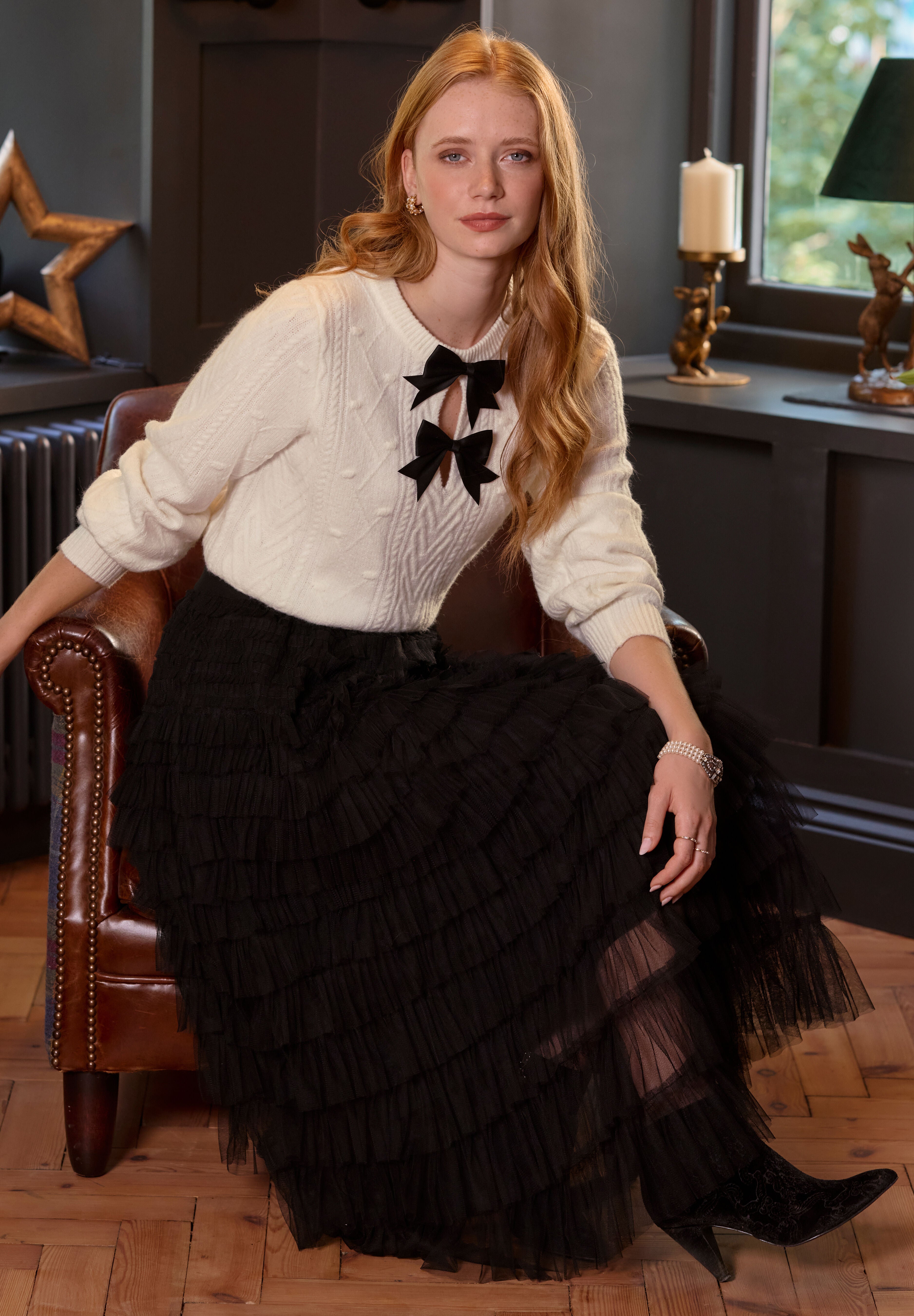 Holiday Cable Sweater, IVORY, alternate image number 6