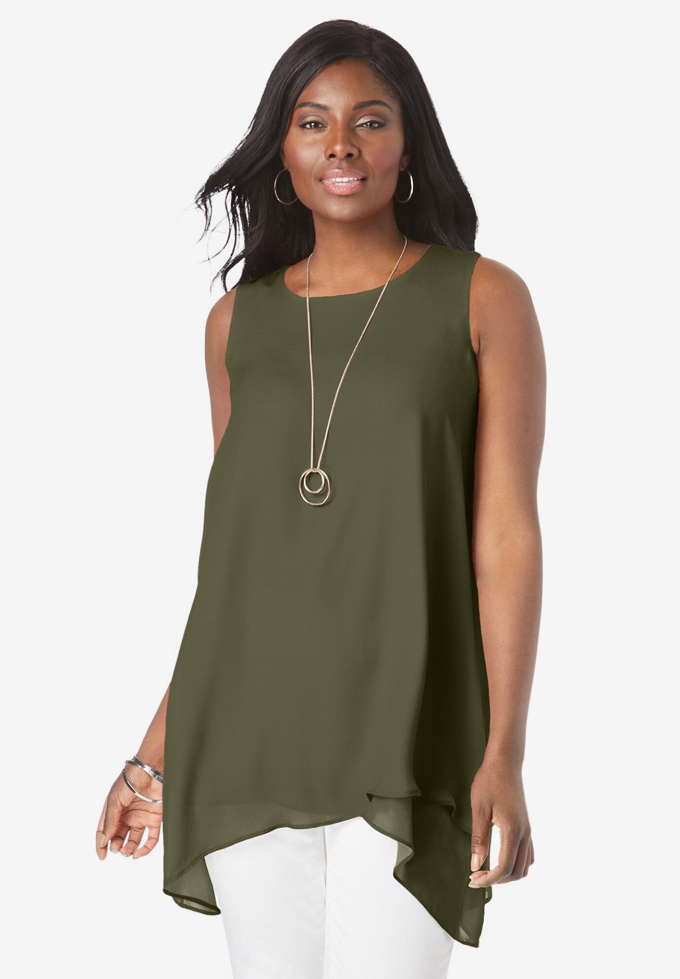 Crinkled Tunic, DARK OLIVE GREEN, hi-res image number 0