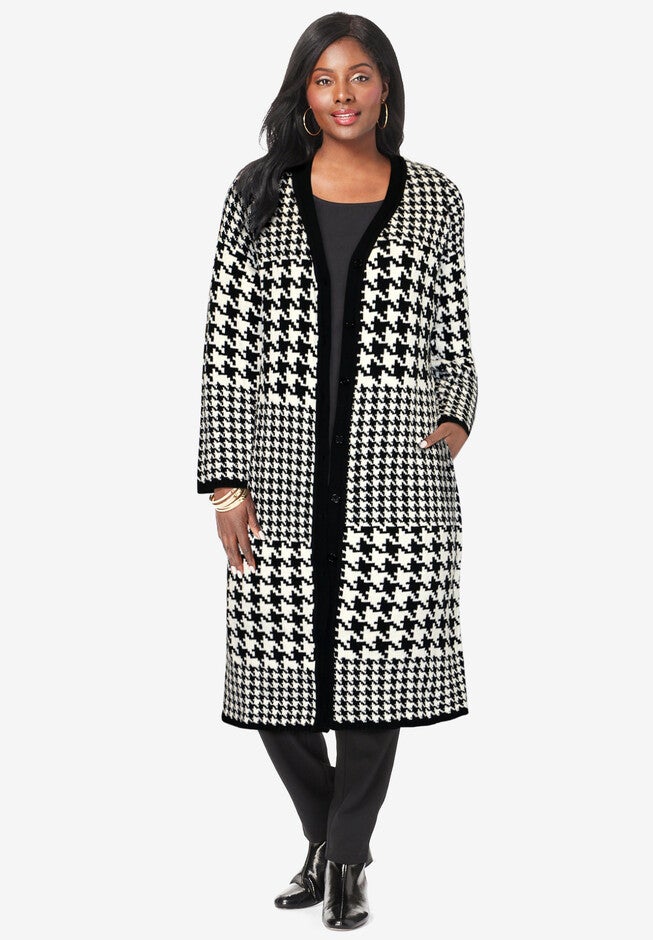 Jacquard Duster, IVORY DOUBLE HOUNDSTOOTH, hi-res image number 0