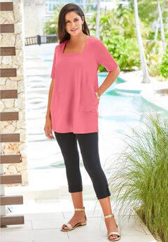 Stretch Cotton Square Neck Tunic
