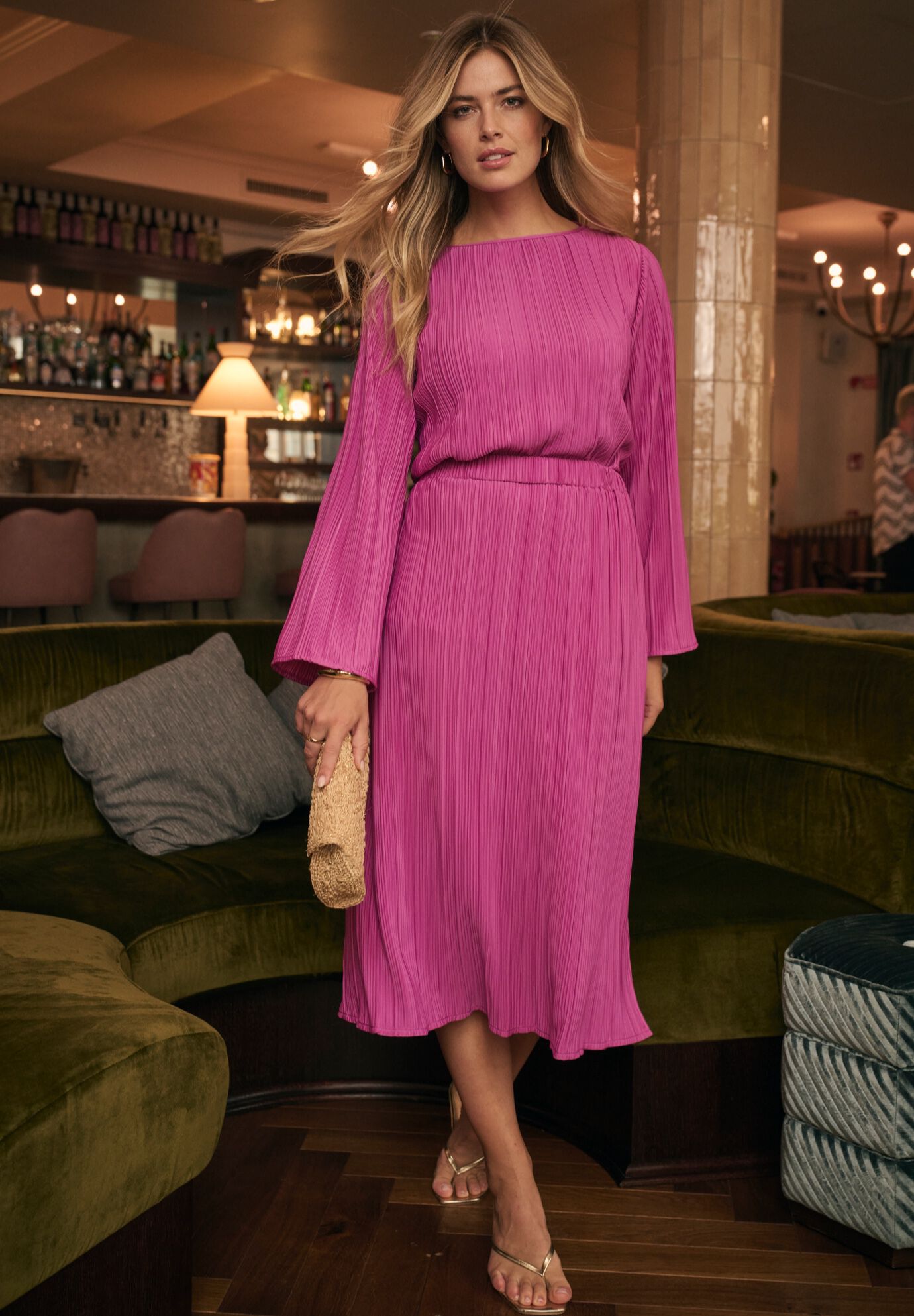 Plisse Boatneck Blouse, DEEP ORCHID, alternate image number 2