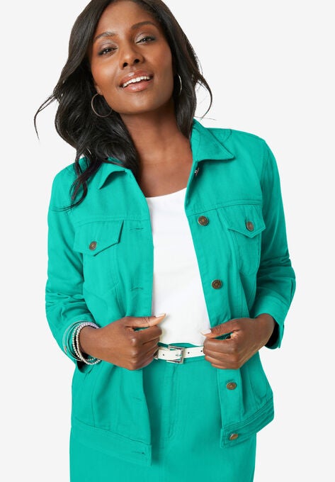 Classic Cotton Denim Jacket, AQUA SEA, hi-res image number null