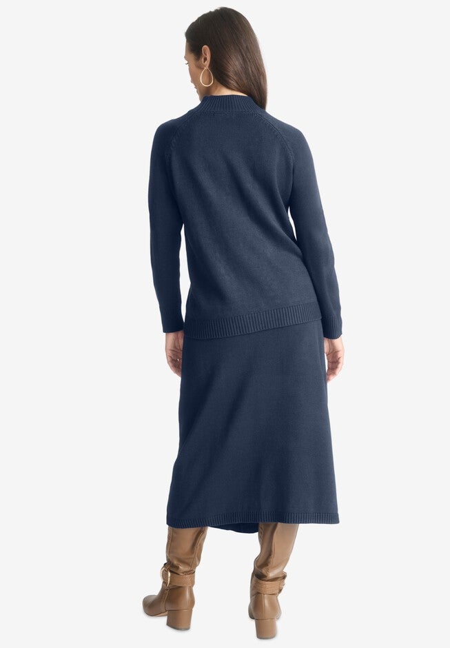 2PC MOCK NECK SWEATER SKIRT SET, , on-hover image number null