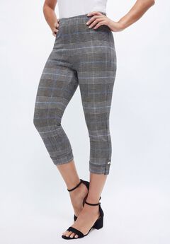 Stretch Cotton Cuff-Button Capri Legging