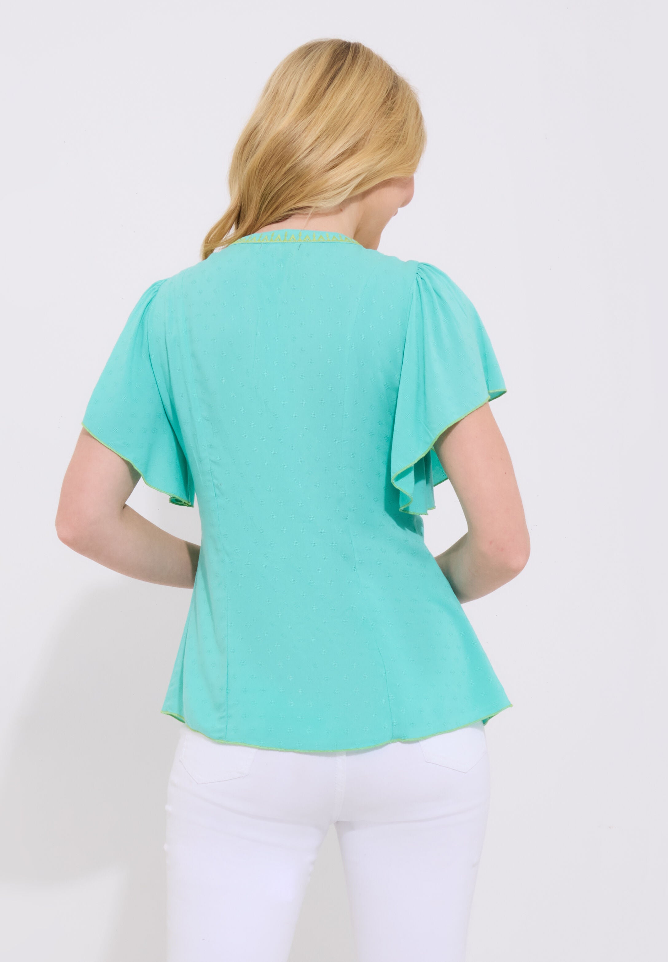 Embroidered Flutter Sleeve Top, SCROLL EMBROIDERY, alternate image number 2