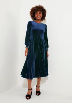 Crew Neck Velvet Midi Dress