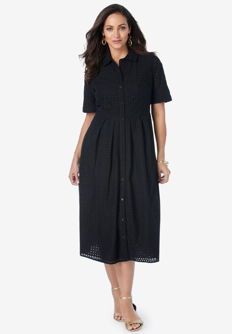 Eyelet Shirt Dress, BLACK, hi-res image number null