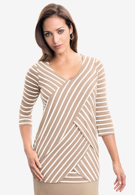 Layered Knit Top, CAMEL TAN STRIPE, hi-res image number null